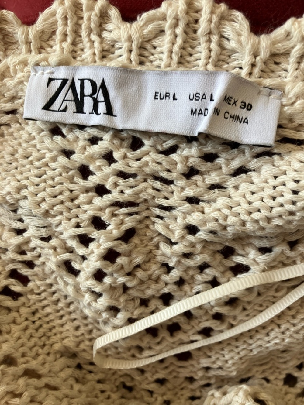 Zara Beige Openwork Knit Cardigan with Bow Details - Picture 4 of 4